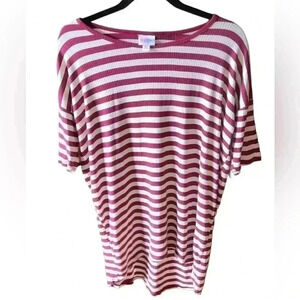 Xs lularoe Irma tunic in  a ribbed burgundy and cream collegiate stripe. NWT.Yum